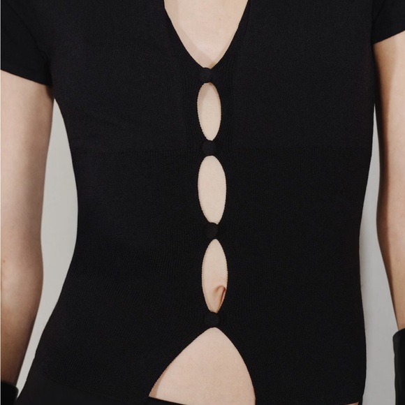 NWT Mango Black Cut-Out Short Sleeve Top - Picture 2 of 8